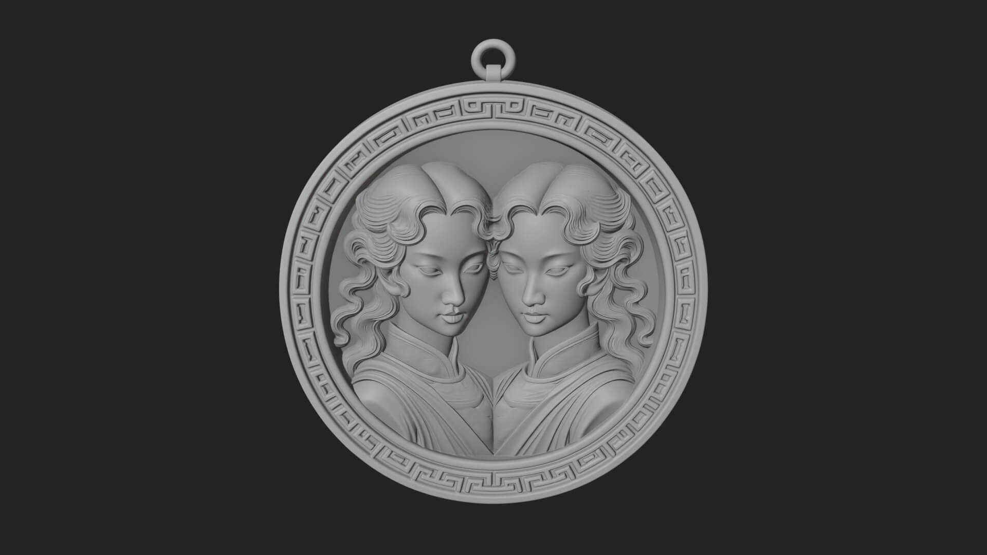 Gemini Zodiac Relief Medallion Pendant Design 8 3D Print Mod 3D Model