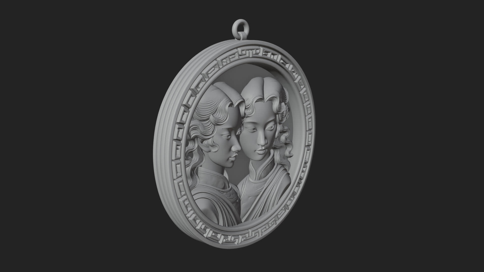 Gemini Zodiac Relief Medallion Pendant Design 8 3D Print Mod 3D Model