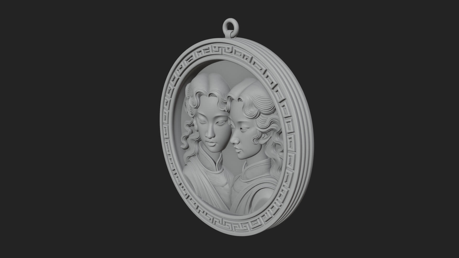 Gemini Zodiac Relief Medallion Pendant Design 8 3D Print Mod 3D Model