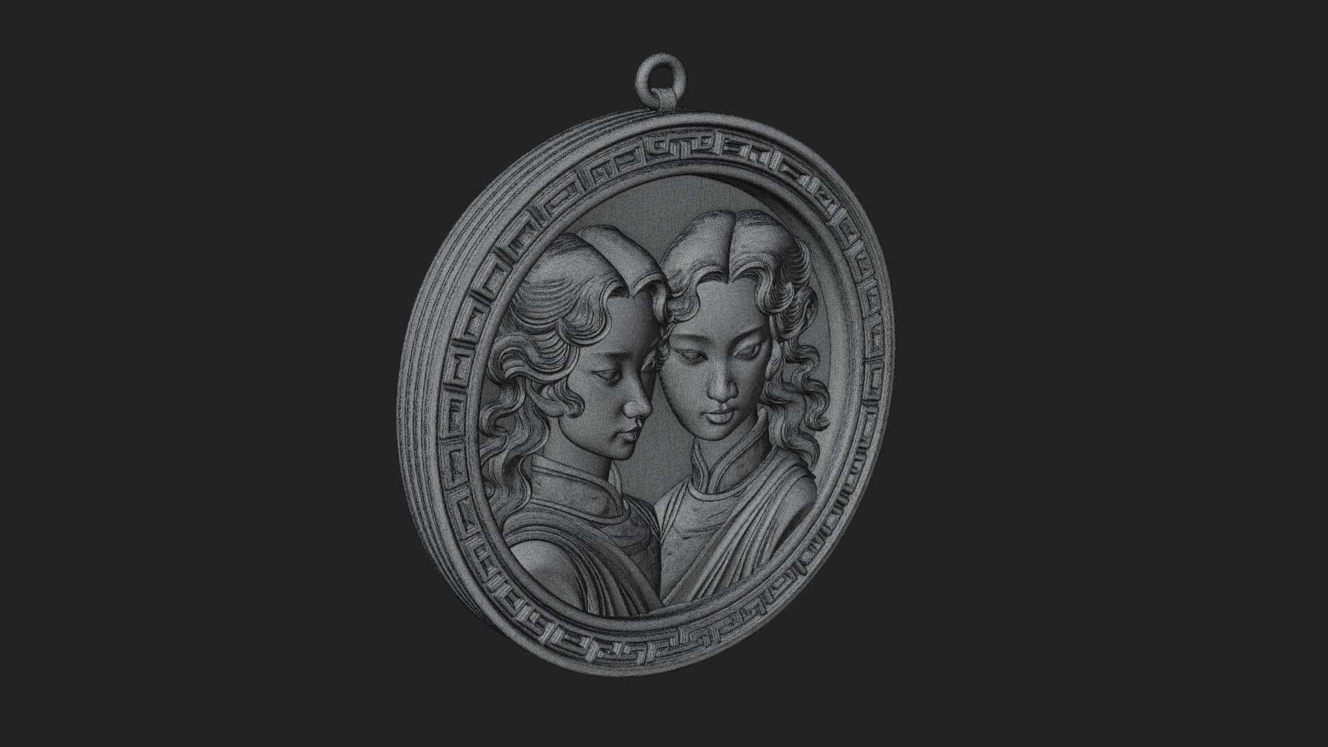 Gemini Zodiac Relief Medallion Pendant Design 8 3D Print Mod 3D Model
