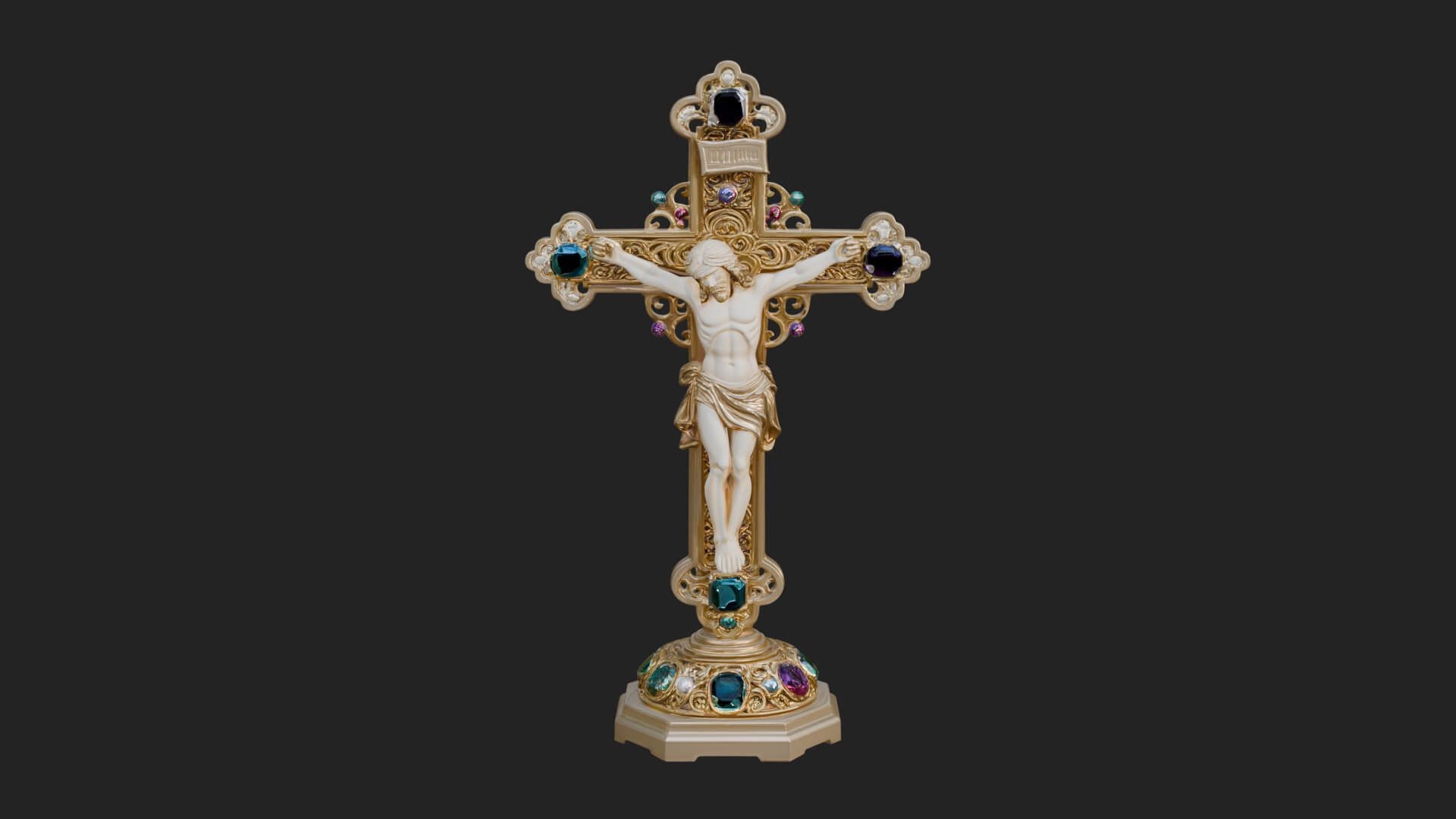 Gemmed Crucifix Cross Model Design 6 3D Print Model 3D Model