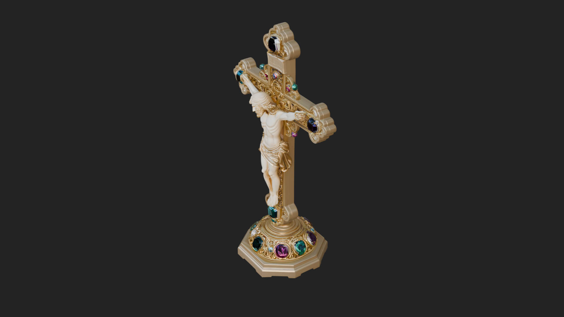 Gemmed Crucifix Cross Model Design 6 3D Print Model 3D Model