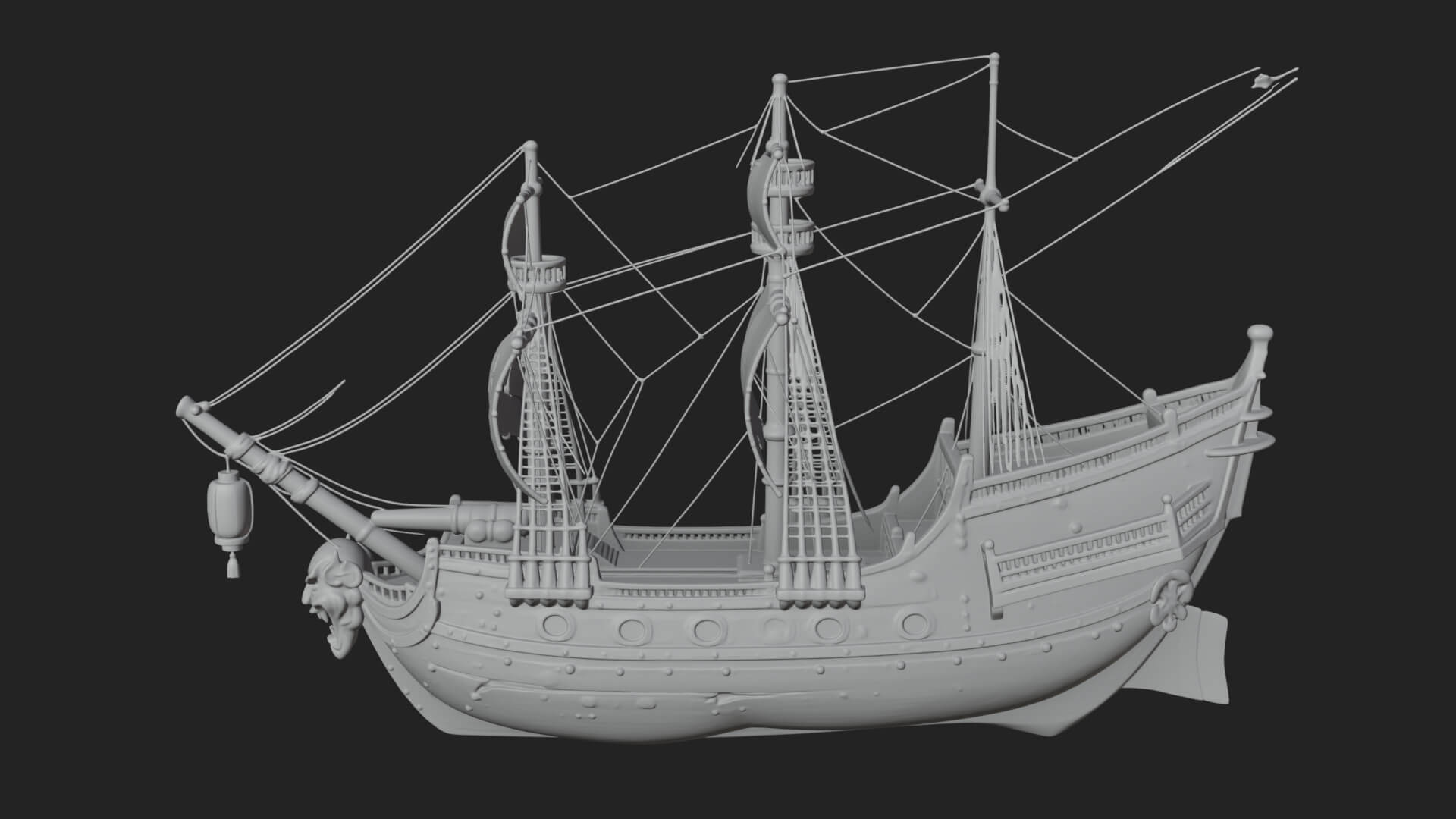 Ghostly Pirate Ship Model Design 1 3D Print Model 3D Model
