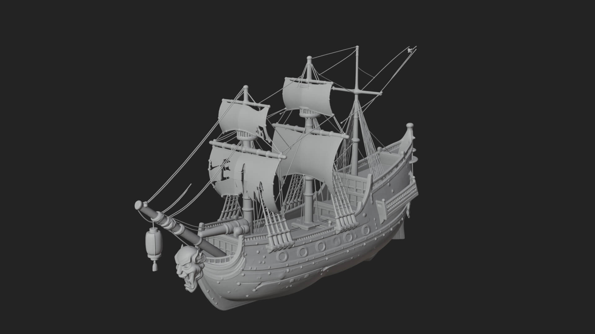 Ghostly Pirate Ship Model Design 1 3D Print Model 3D Model