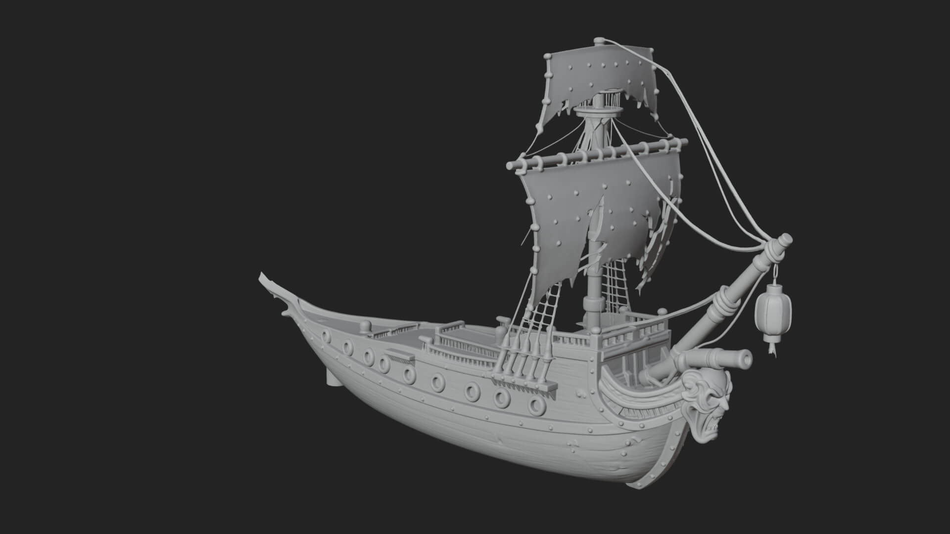 Ghostly Pirate Ship Model Design 2 3D Print Model 3D Model