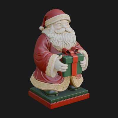 Gift Holding Santa Statue Design 1 3D Print Model