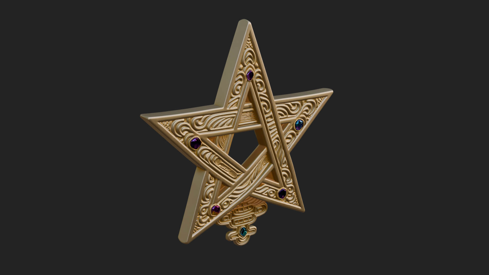Gilded Pentagram Star Ornament Design 2 3D Print Model 3D Model