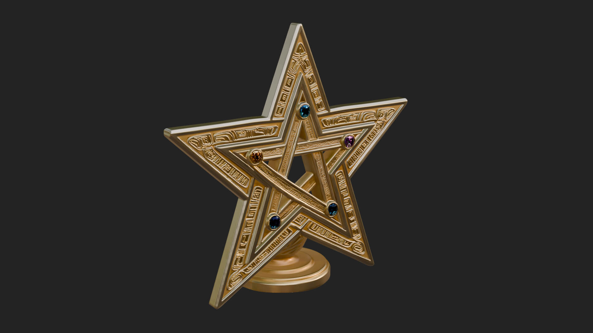 Gilded Pentagram Star Ornament Design 3 3D Print Model 3D Model