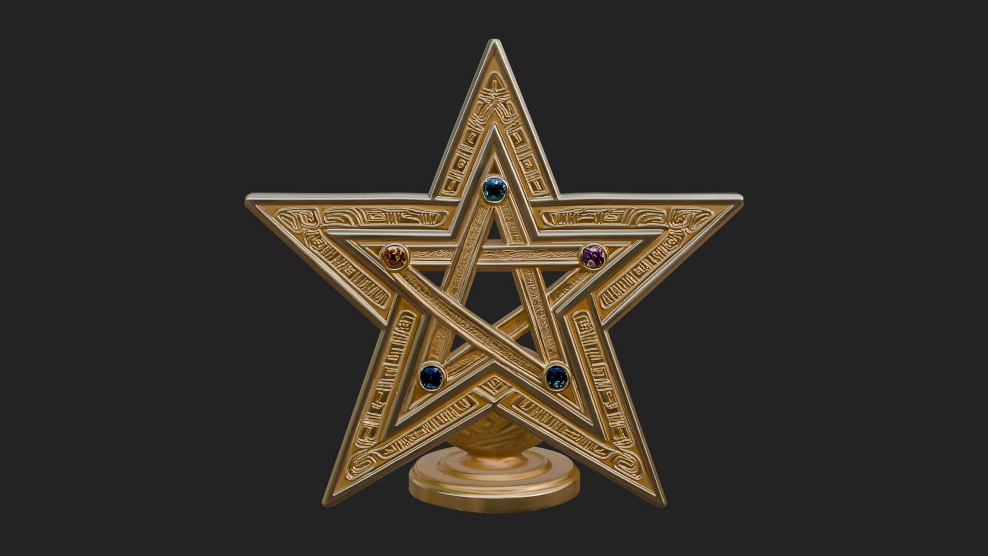 Gilded Pentagram Star Ornament Design 3 3D Print Model 3D Model