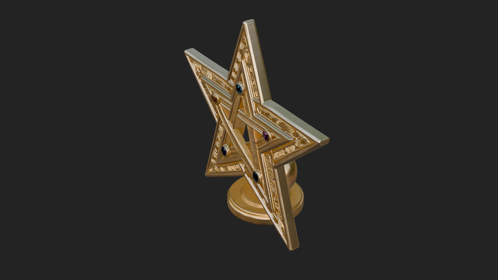 Gilded Pentagram Star Ornament Design 3 3D Print Model 3D Model