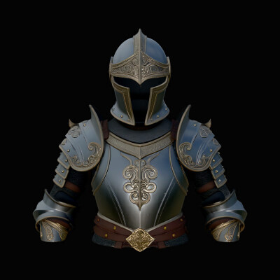Gilded Plate Knight Bust Statue Design 2 3D Print Model
