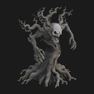Gnarled Tree Creature Statue Design 3 3D Print Model