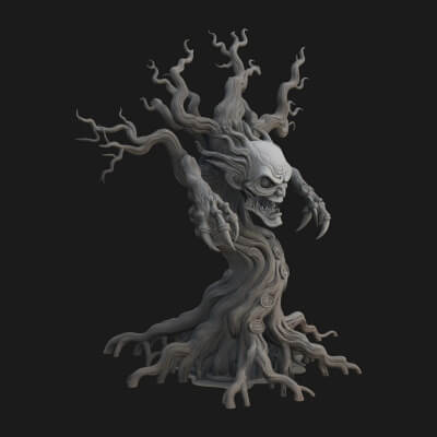 Gnarled Tree Creature Statue Design 4 3D Print Model