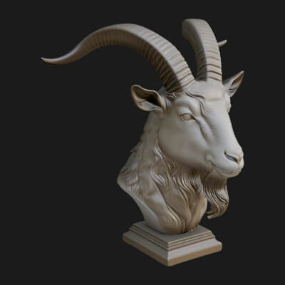 Goat Head Bust Statue Design 1 3D Print Model