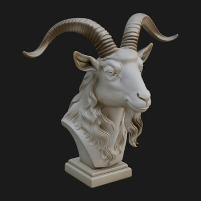 Goat Head Bust Statue Design 2 3D Print Model