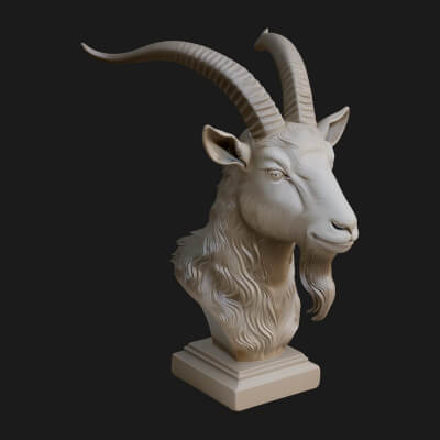 Goat Head Bust Statue Design 3 3D Print Model