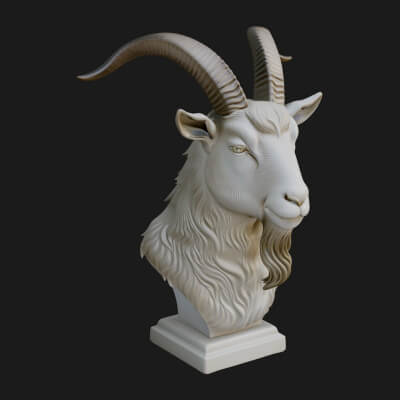 Goat Head Bust Statue Design 4 3D Print Model