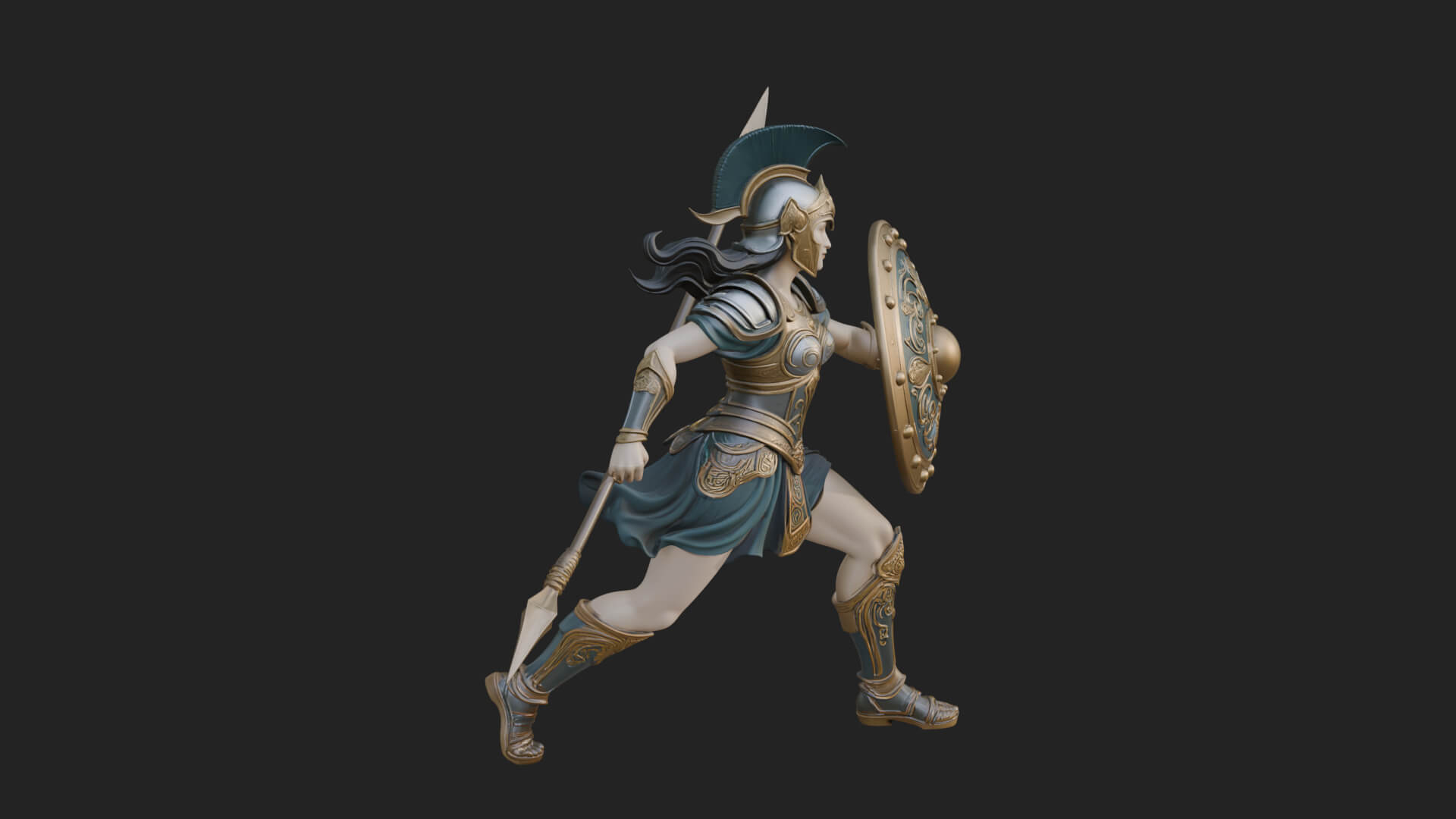 Goddess With Spear and Shield Statue Design 5 3D Print Model 3D Model
