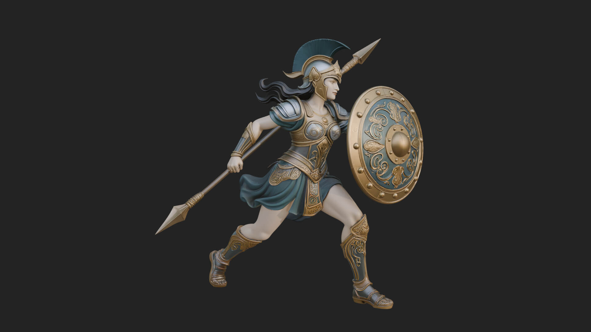 Goddess With Spear and Shield Statue Design 5 3D Print Model 3D Model