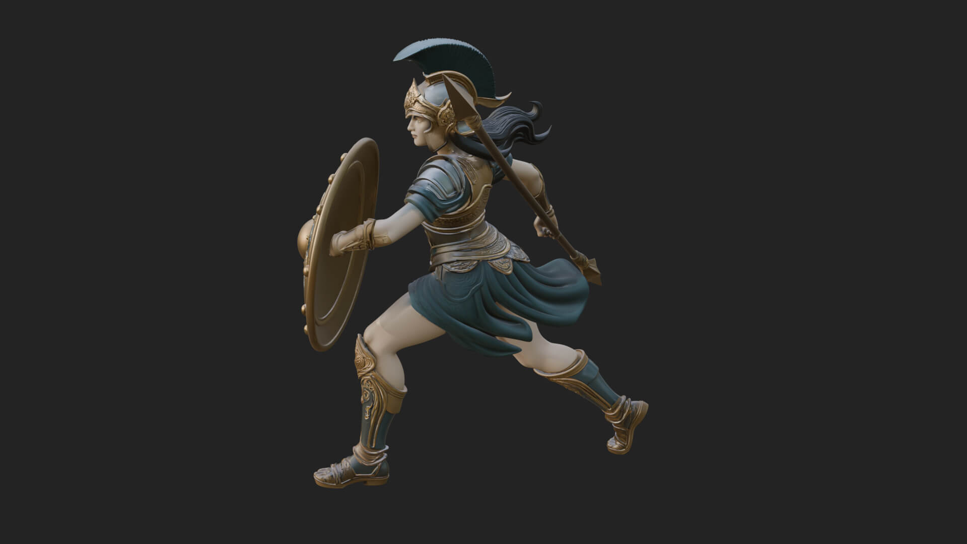 Goddess With Spear and Shield Statue Design 5 3D Print Model 3D Model