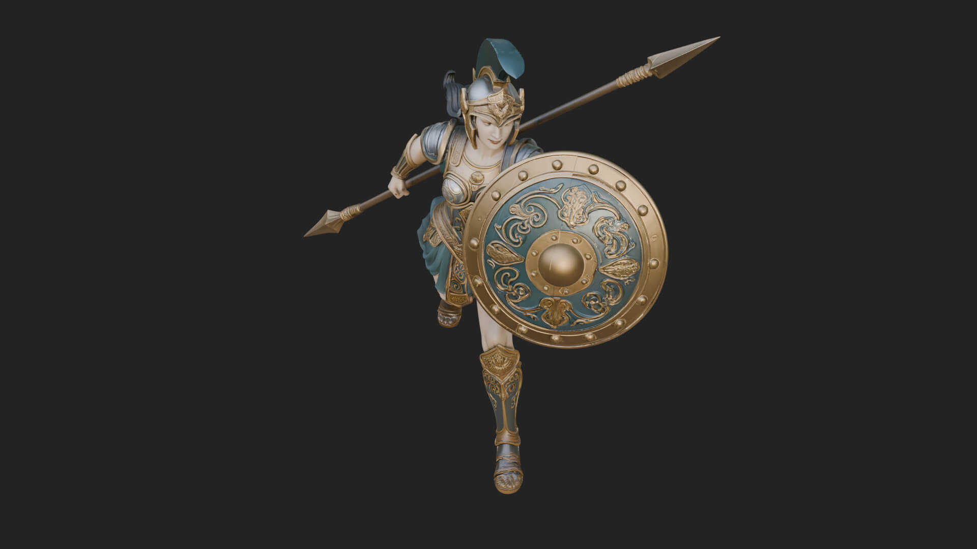 Goddess With Spear and Shield Statue Design 5 3D Print Model 3D Model