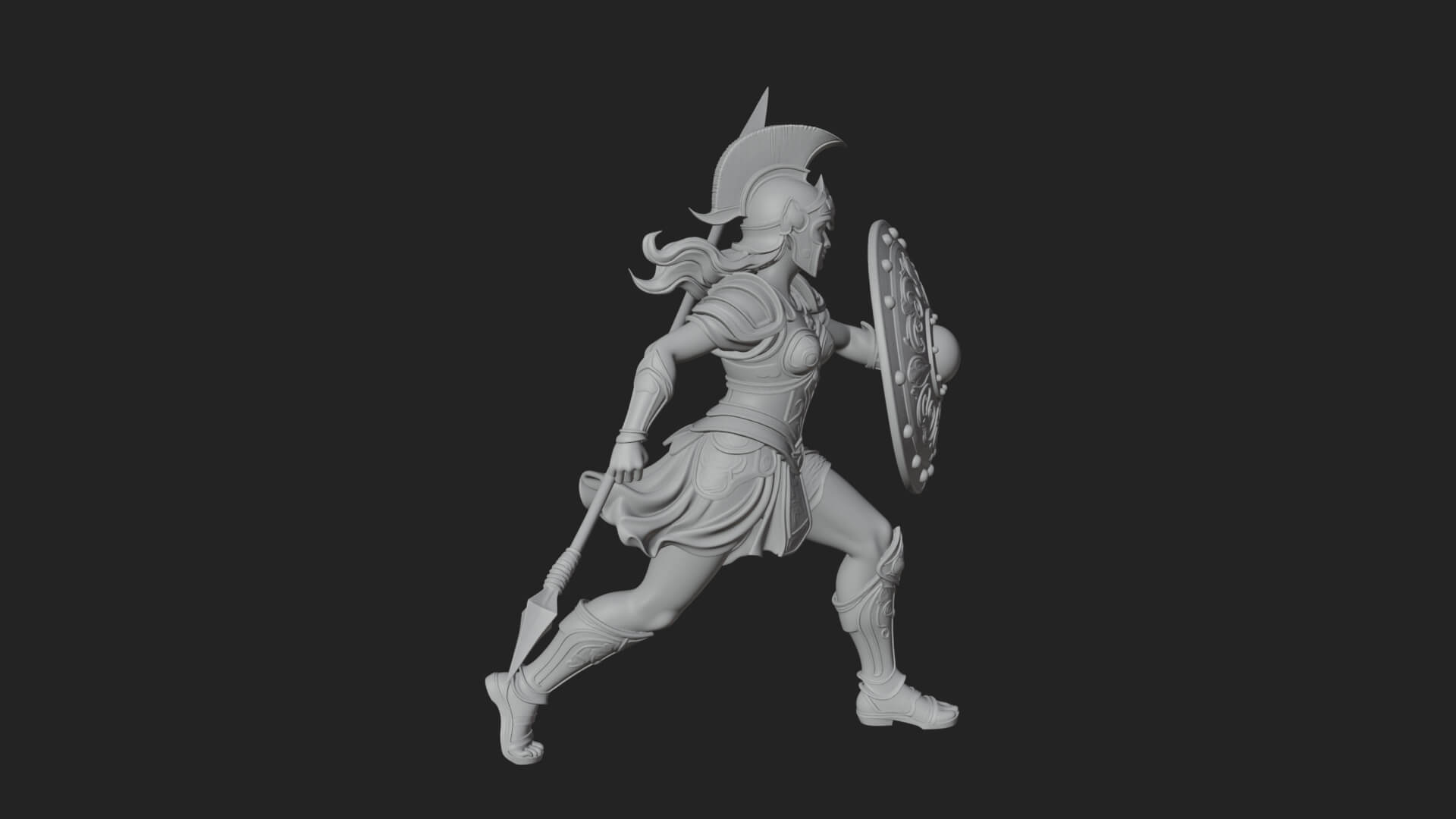 Goddess With Spear and Shield Statue Design 5 3D Print Model 3D Model