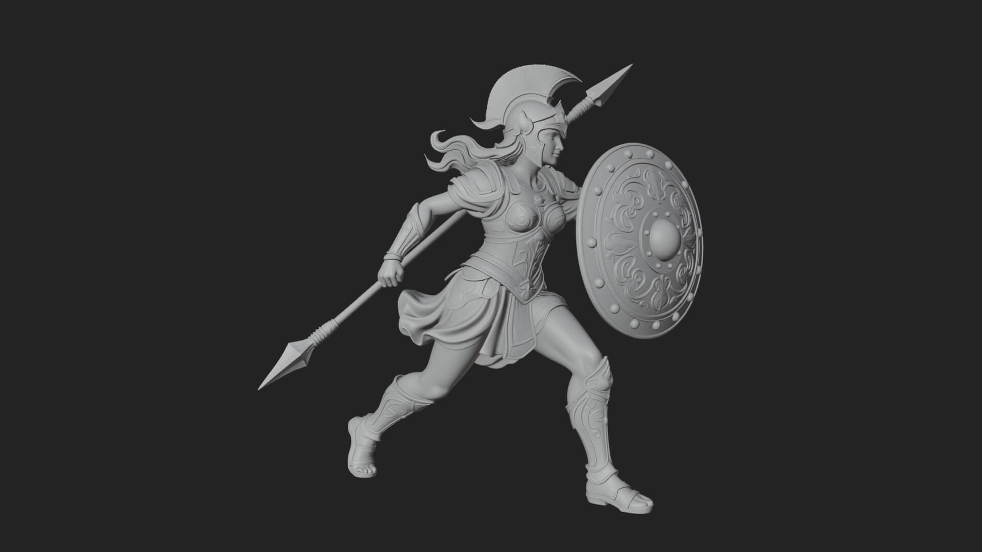 Goddess With Spear and Shield Statue Design 5 3D Print Model 3D Model
