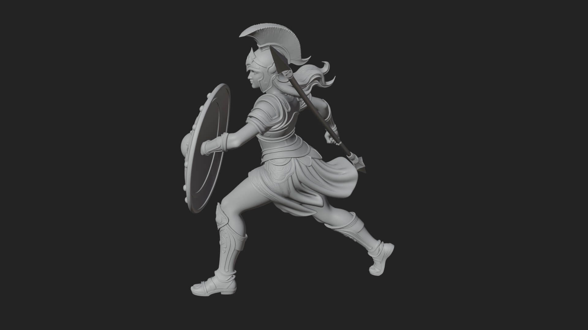 Goddess With Spear and Shield Statue Design 5 3D Print Model 3D Model