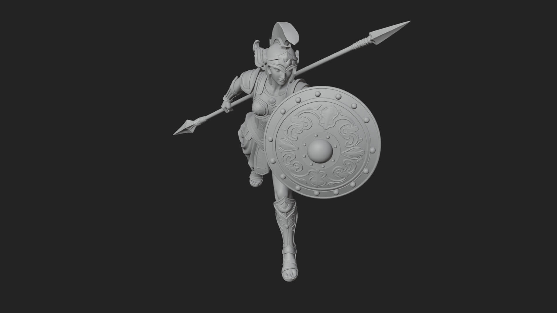 Goddess With Spear and Shield Statue Design 5 3D Print Model 3D Model