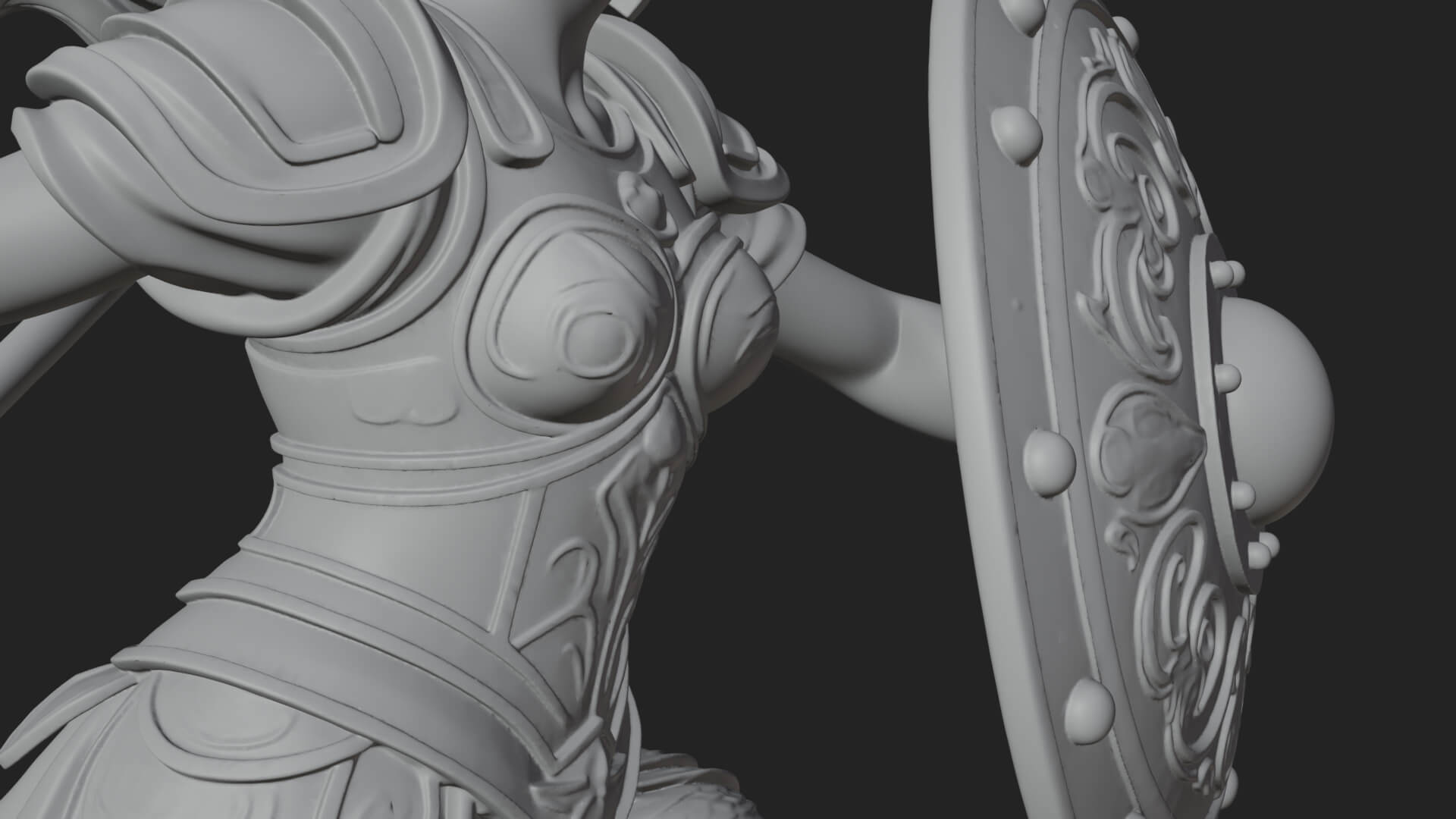 Goddess With Spear and Shield Statue Design 5 3D Print Model 3D Model