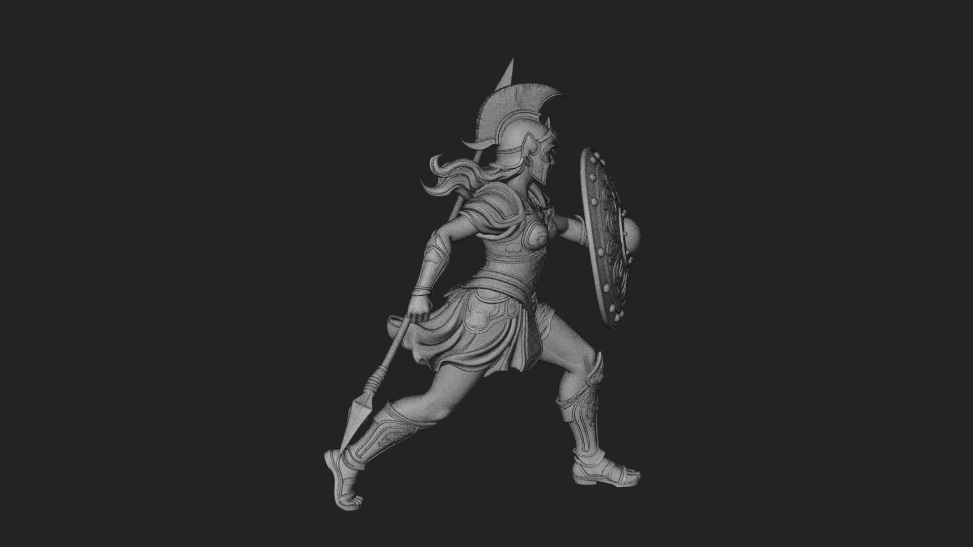 Goddess With Spear and Shield Statue Design 5 3D Print Model 3D Model