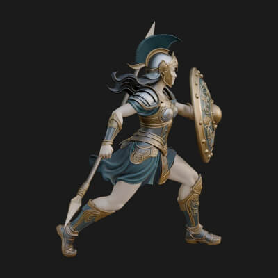 Goddess With Spear and Shield Statue Design 5 3D Print Model