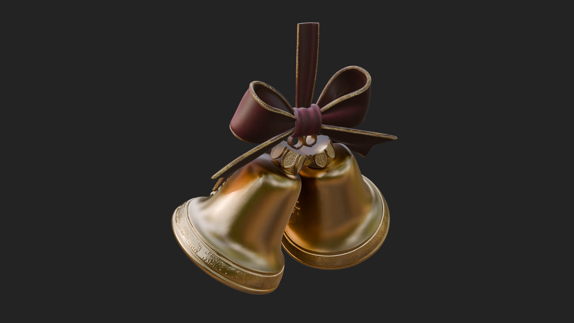 Golden Christmas Bells Ornament Design 1 3D Print Model 3D Model