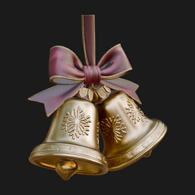 Golden Christmas Bells Ornament Design 1 3D Print Model
