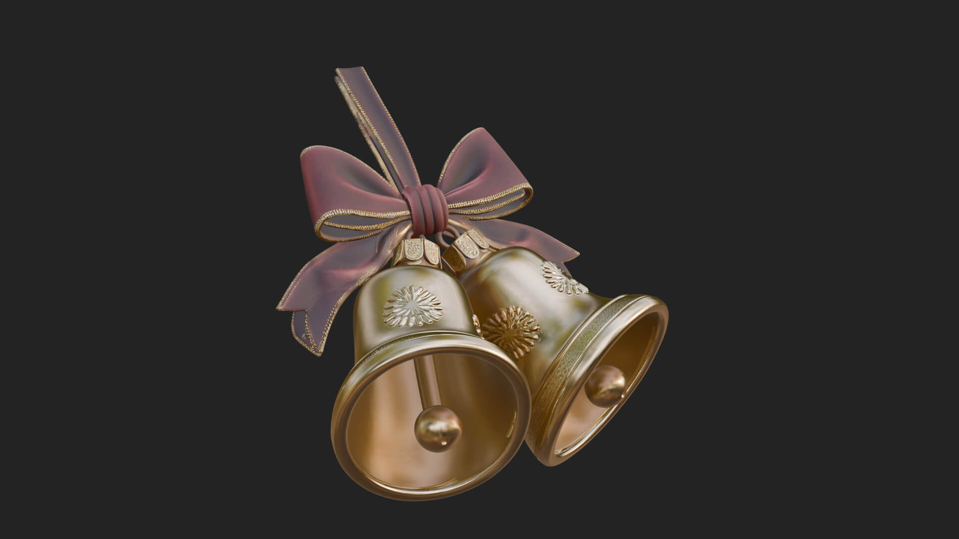 Golden Christmas Bells Ornament Design 2 3D Print Model 3D Model