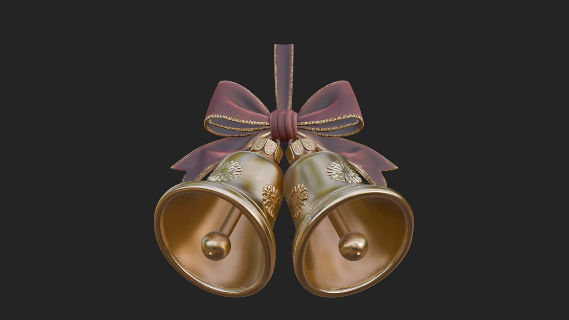 Golden Christmas Bells Ornament Design 2 3D Print Model 3D Model