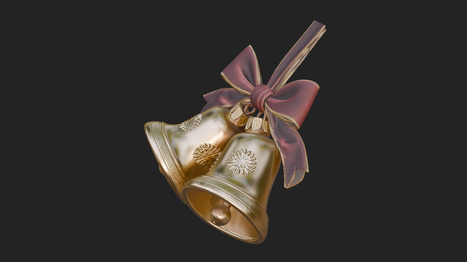 Golden Christmas Bells Ornament Design 2 3D Print Model 3D Model