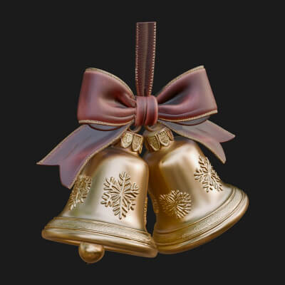 Golden Christmas Bells Ornament Design 3 3D Print Model