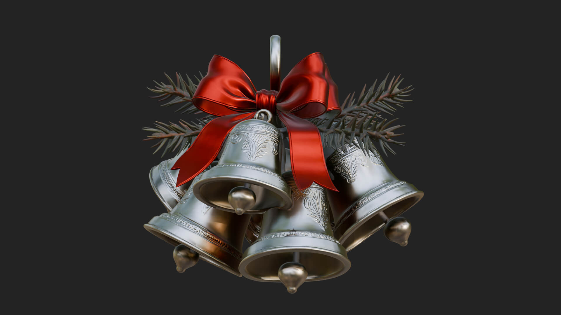 Golden Christmas Bells Ornament Design 5 3D Print Model 3D Model