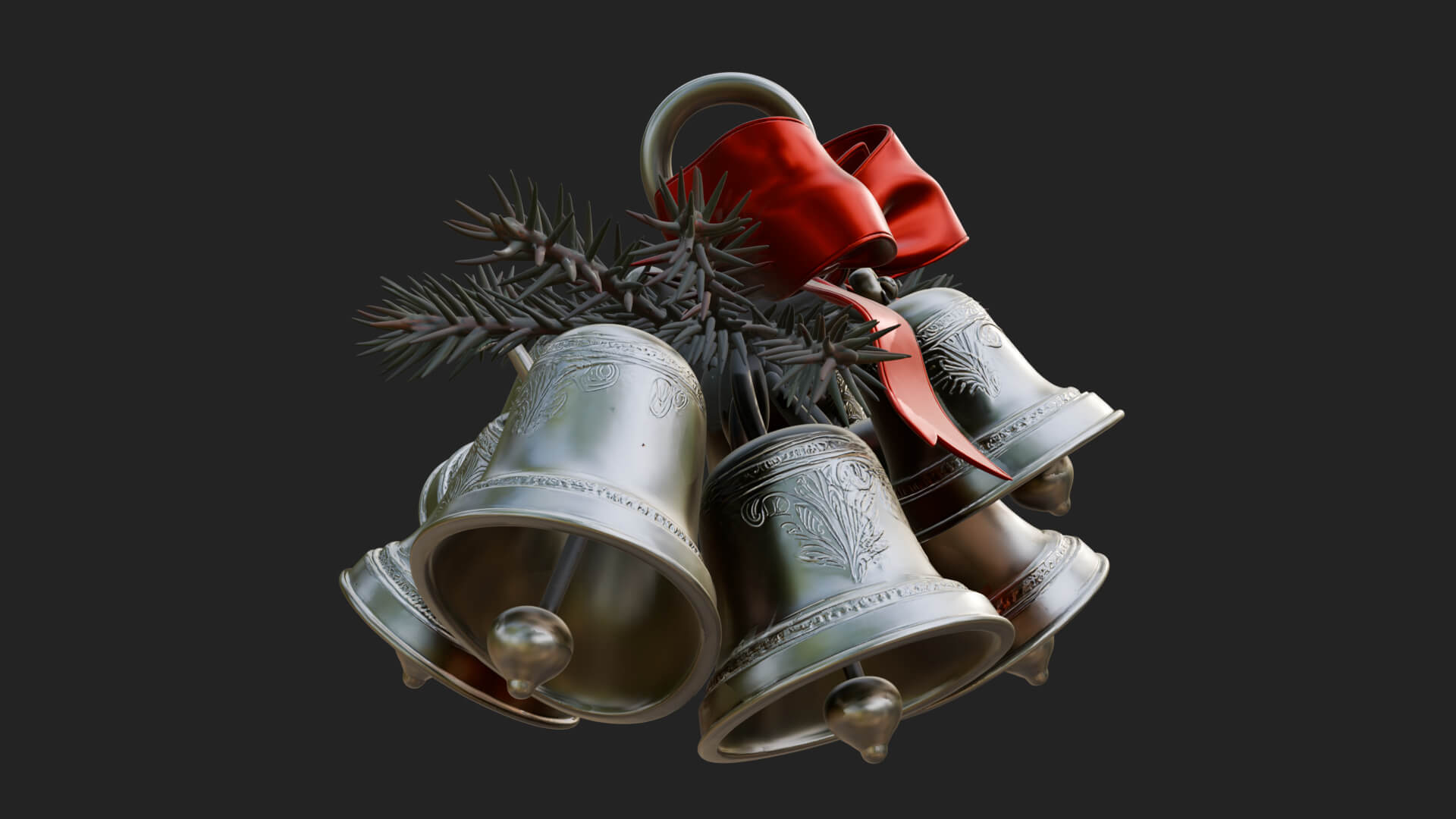 Golden Christmas Bells Ornament Design 5 3D Print Model 3D Model