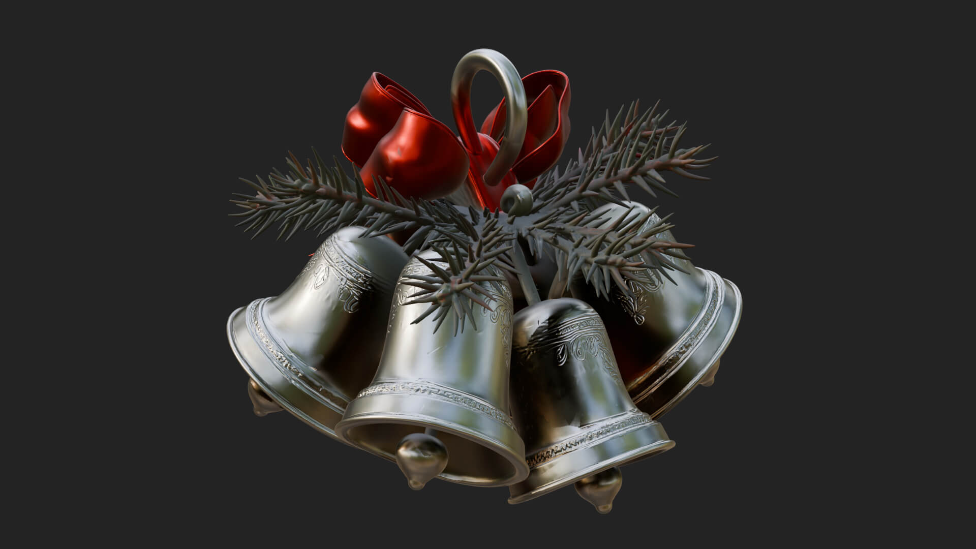 Golden Christmas Bells Ornament Design 5 3D Print Model 3D Model
