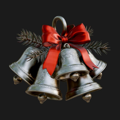Golden Christmas Bells Ornament Design 5 3D Print Model