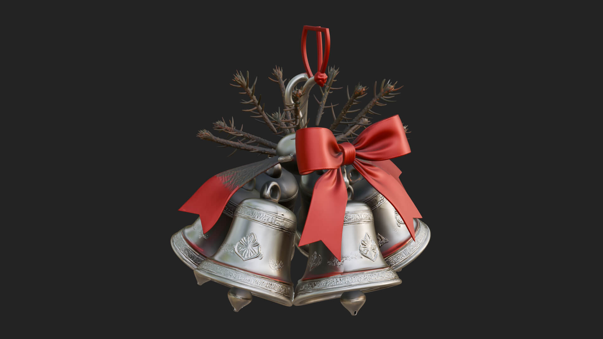 Golden Christmas Bells Ornament Design 6 3D Print Model 3D Model