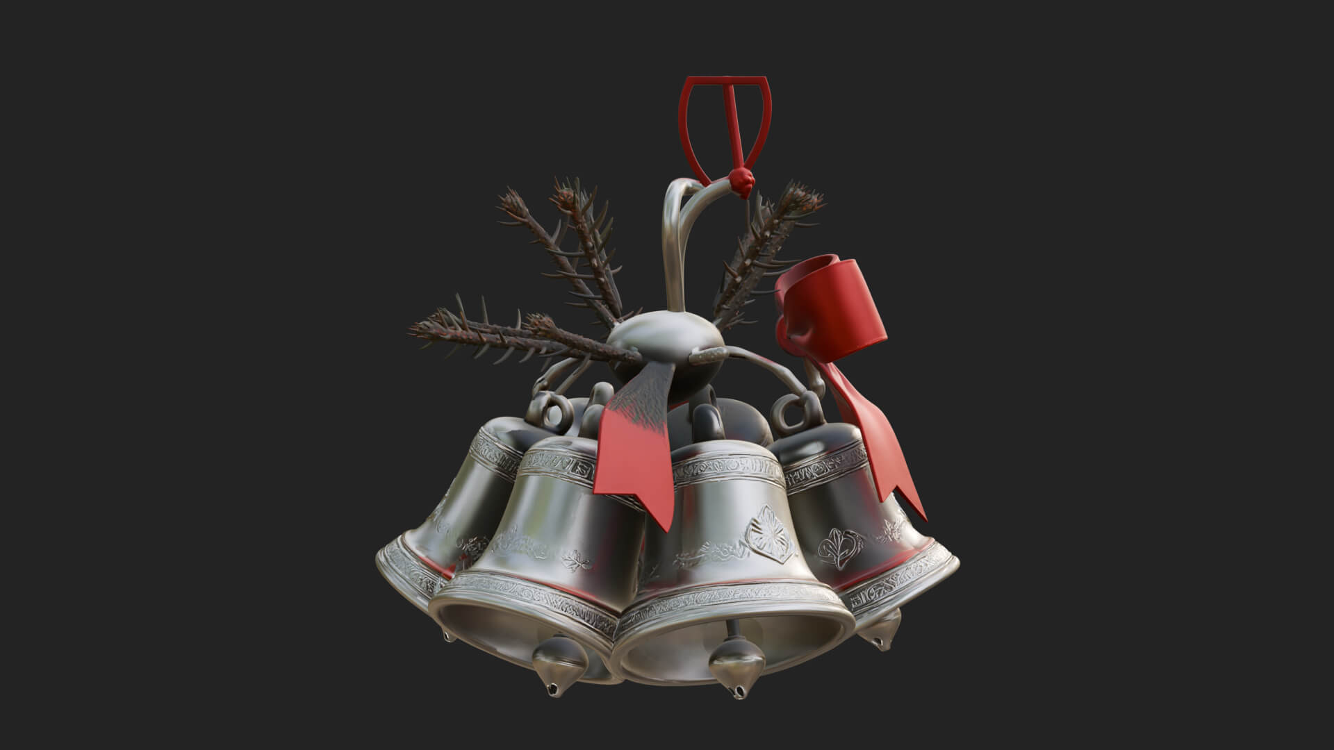 Golden Christmas Bells Ornament Design 6 3D Print Model 3D Model