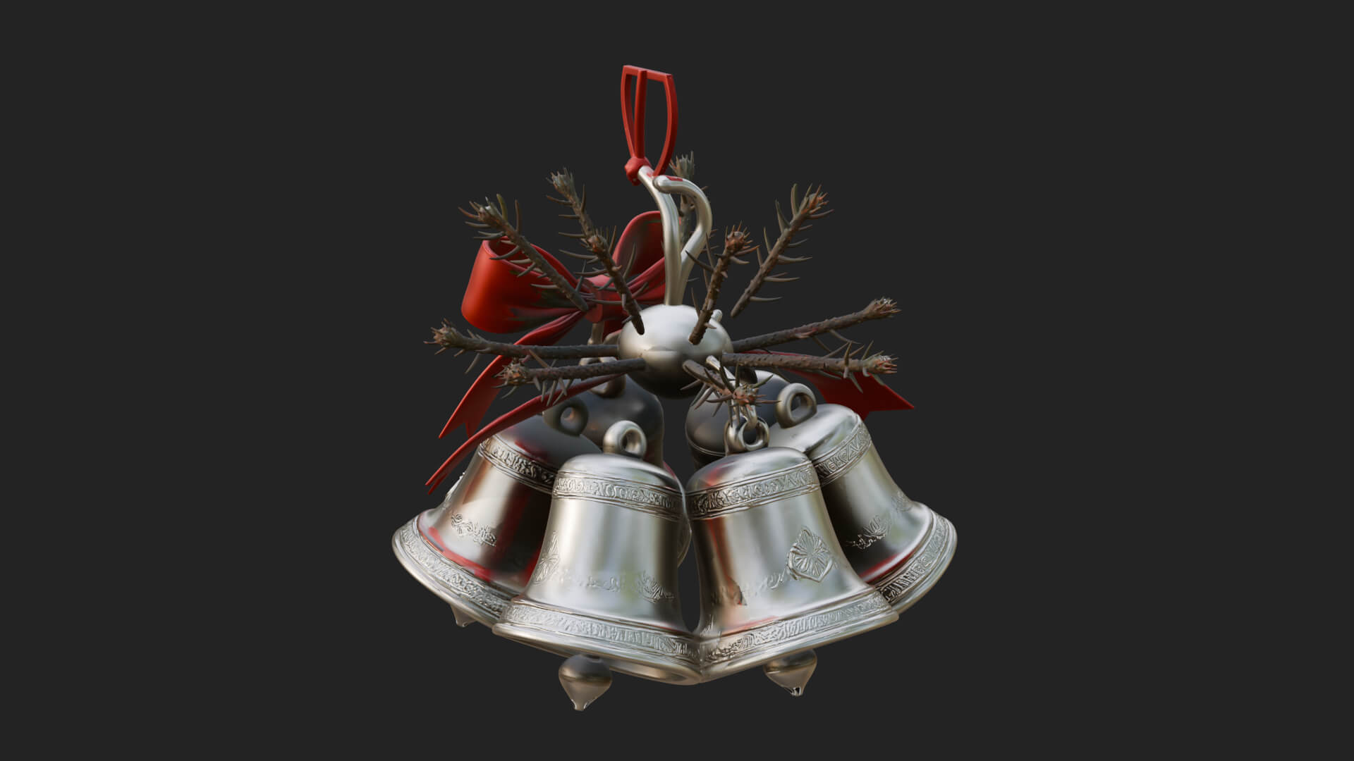 Golden Christmas Bells Ornament Design 6 3D Print Model 3D Model