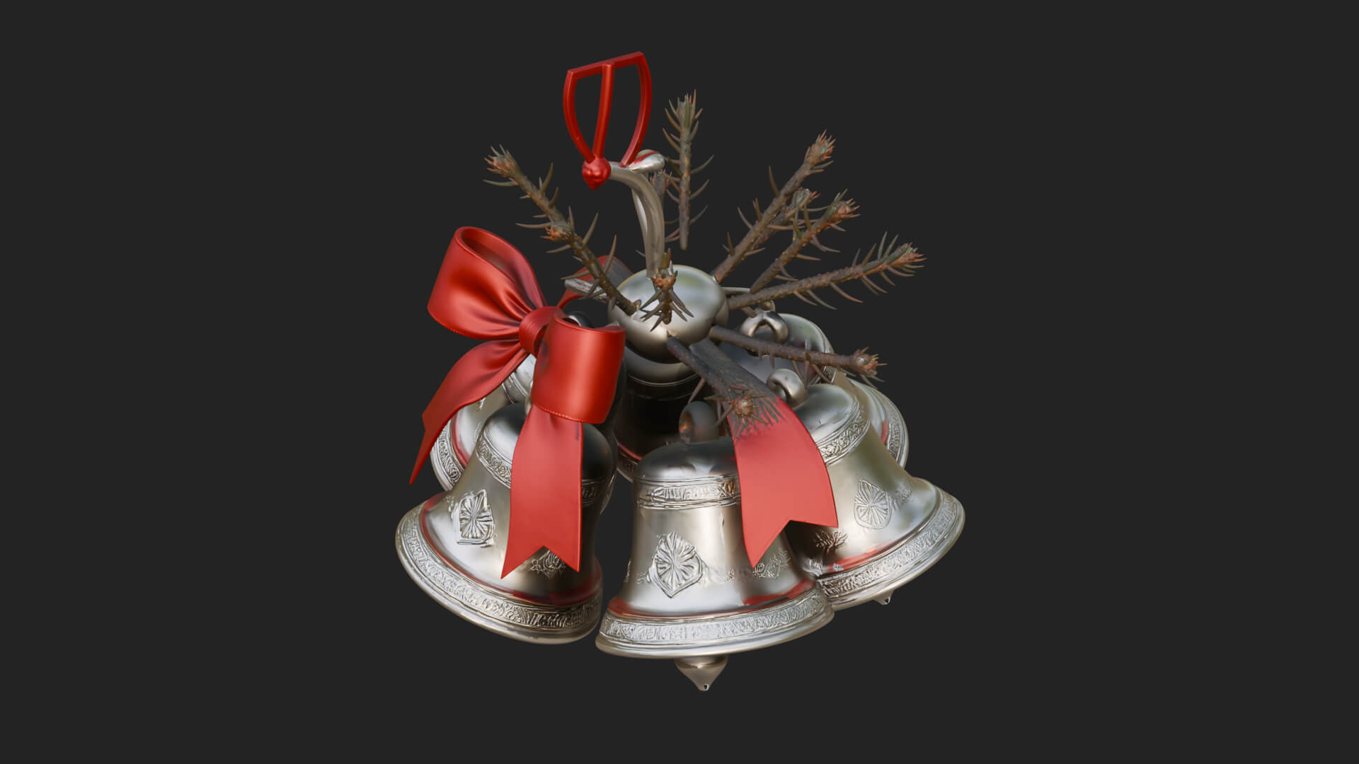 Golden Christmas Bells Ornament Design 6 3D Print Model 3D Model