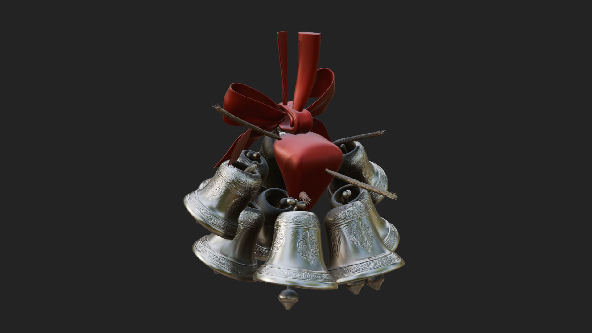 Golden Christmas Bells Ornament Design 8 3D Print Model 3D Model