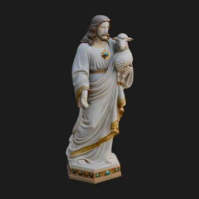 Good Shepherd with Lamb Statue Design 1 3D Print Model