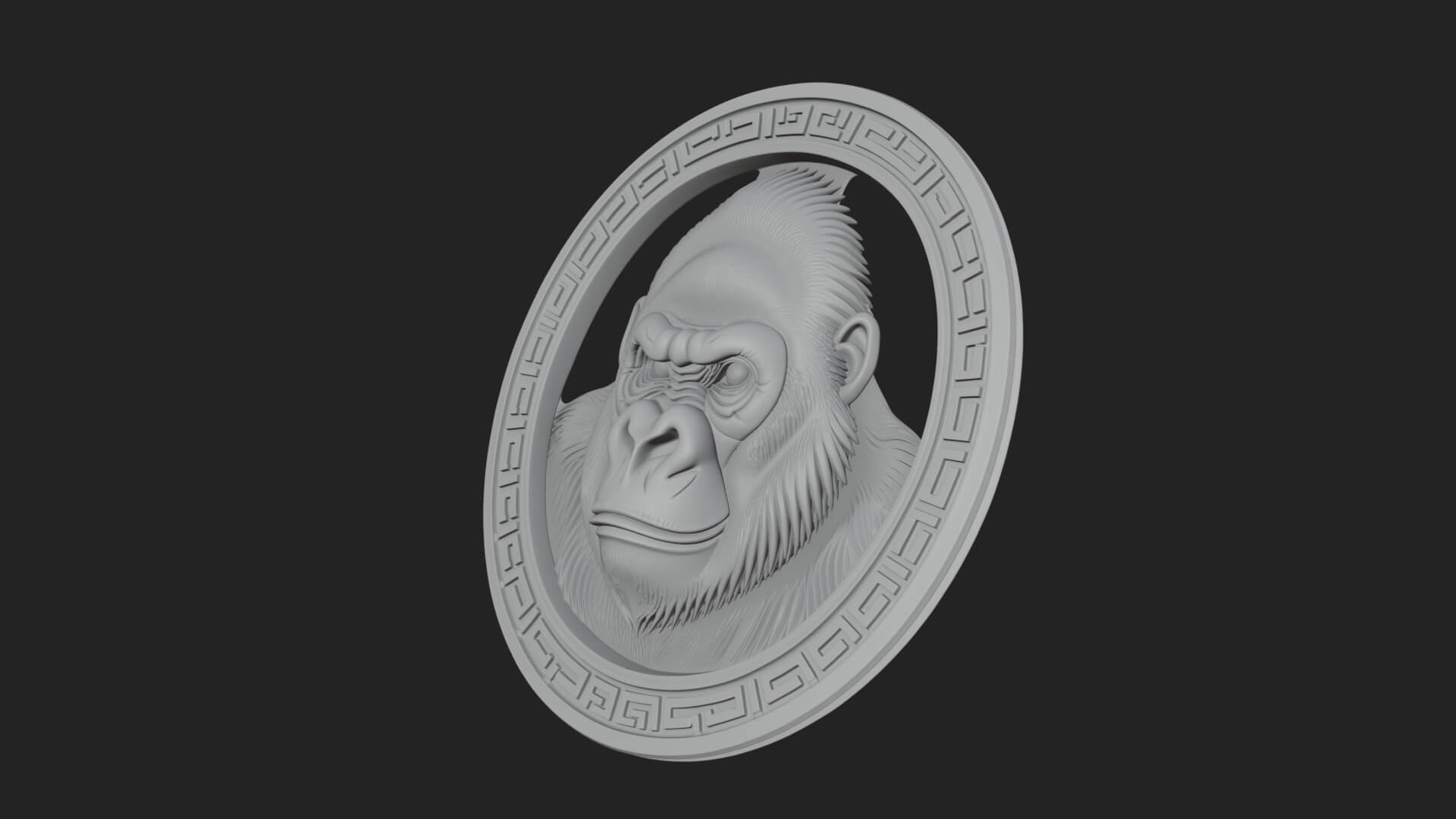 Gorilla Head Oval Relief Plaque Design 2 3D Print Model 3D Model