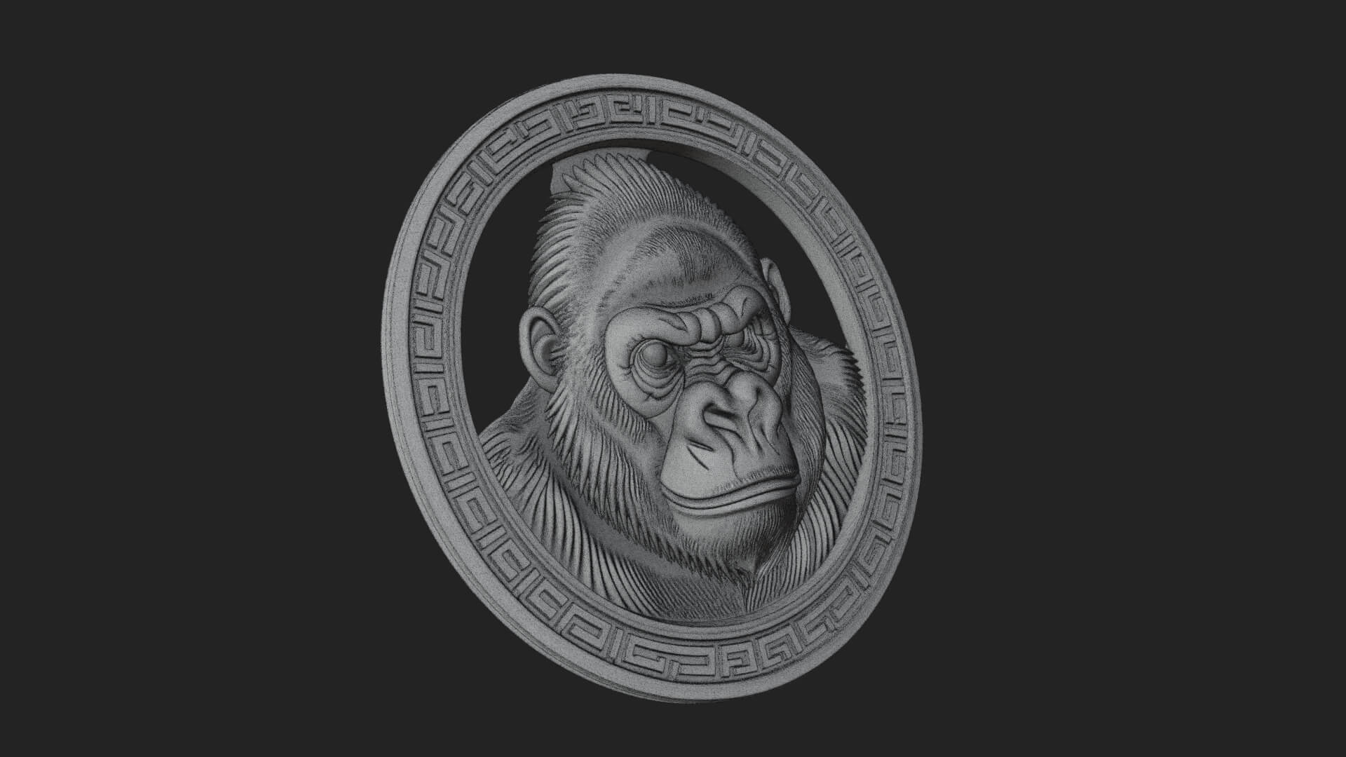 Gorilla Head Oval Relief Plaque Design 2 3D Print Model 3D Model
